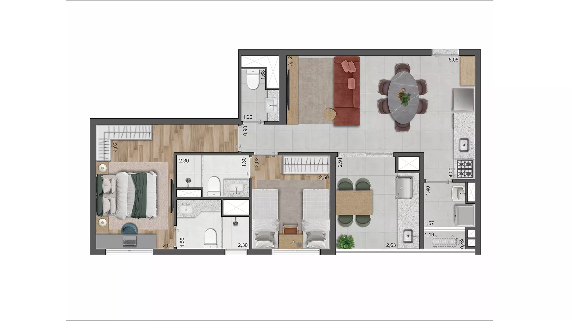 72 Apartamento 72 metros com 2 Suítes e Lavabo, 1 Vaga com Depósito