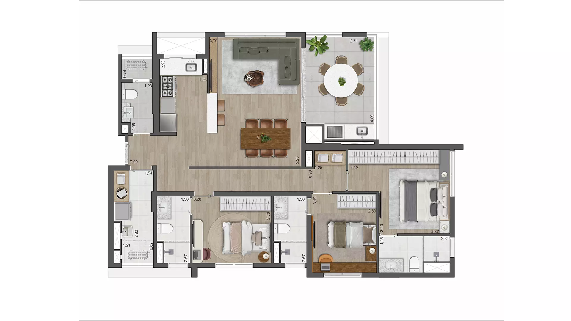 116 Apartamento 116 metros com 3 Suítes e Lavabo, 2 Vagas com Depósito