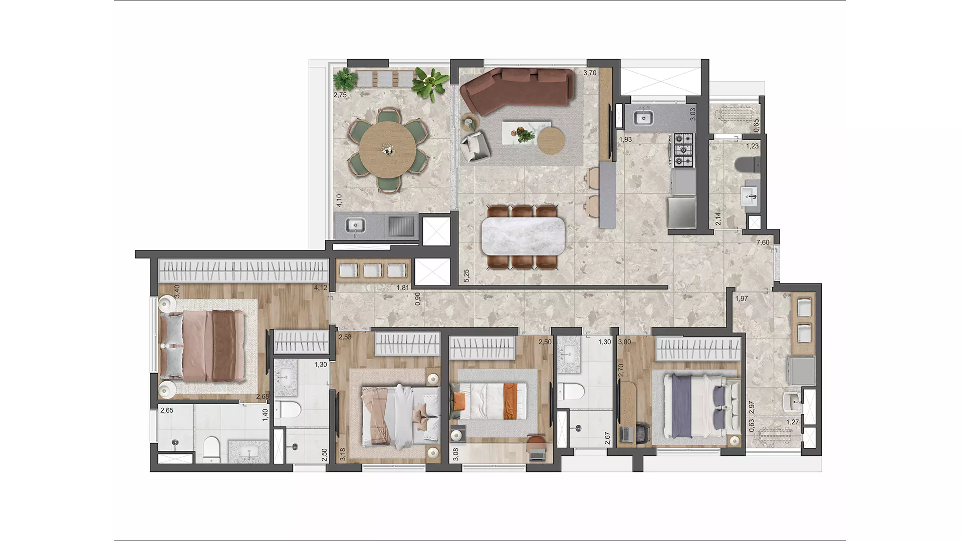 128 Apartamento 128 metros com 4 Dorms e Lavabo, 2 Vagas com Depósito