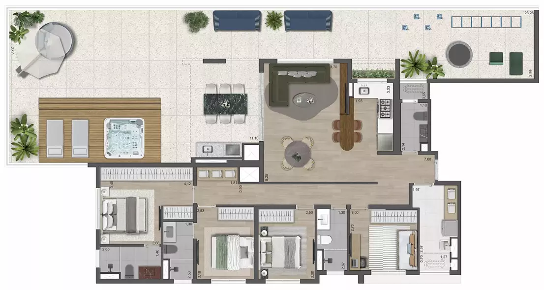 230 Garden Suspenso com 230 metros, 4 Dorms e Lavabo, 2 Vagas com Depósito